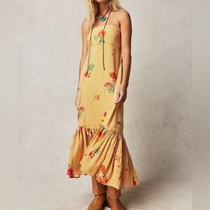 Free People Yellow Floral Midi Dress